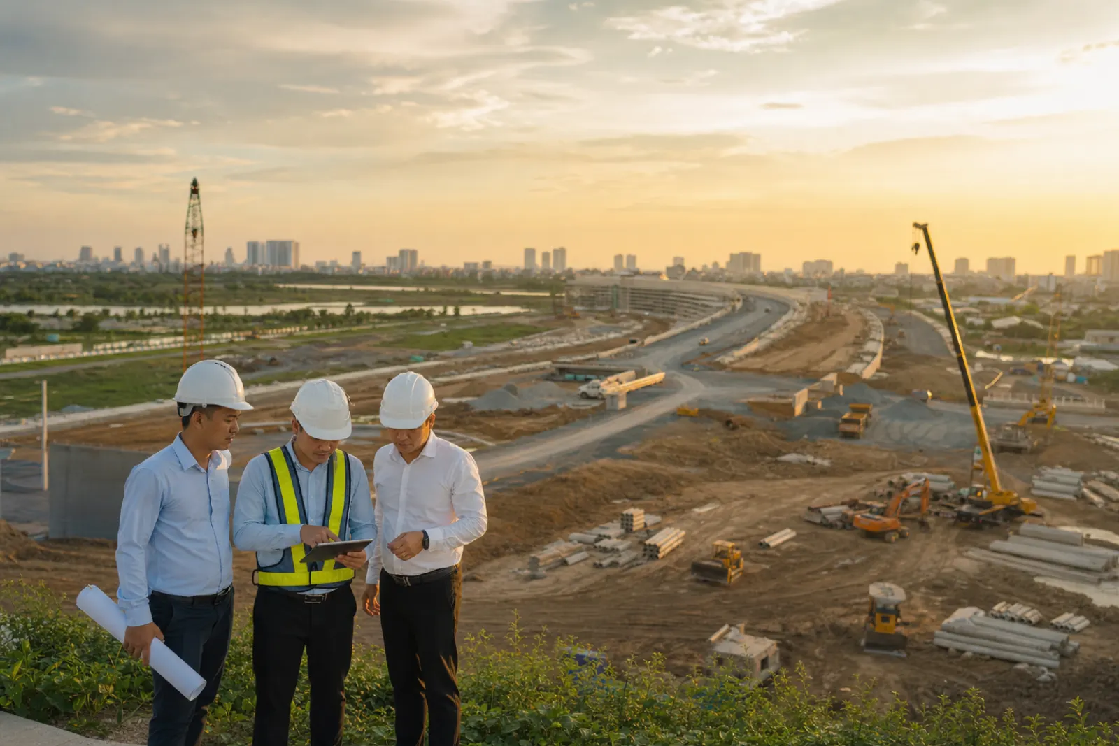 Công trường hạ tầng đô thị và kỹ sư quy hoạch