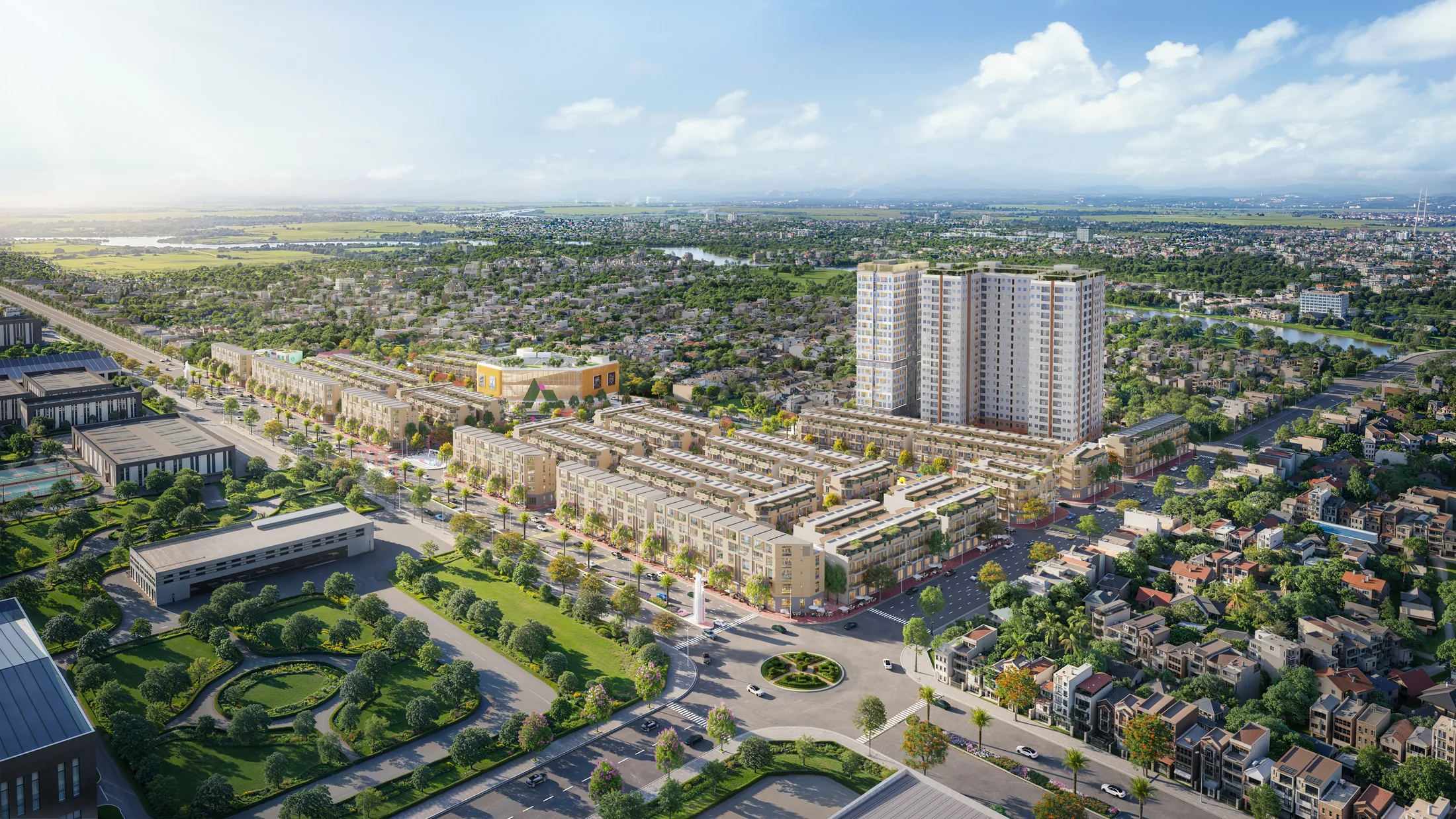 Phối cảnh tổng thể Sơn Phúc Andora City ban ngày nhìn từ ngã tư
